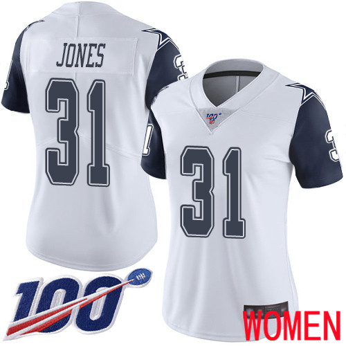 Women Dallas Cowboys Limited White Byron Jones 31 100th Season Rush Vapor Untouchable NFL Jersey